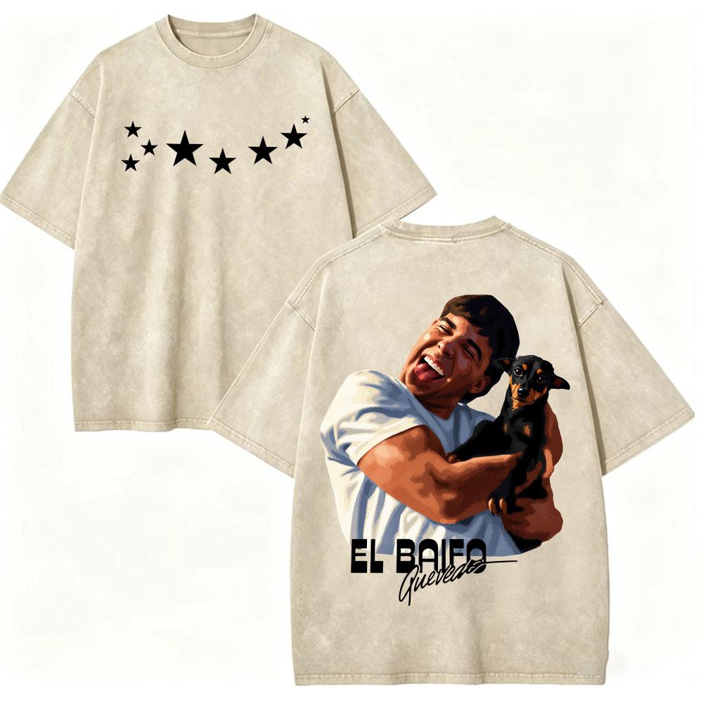 Vintage Washed Quevedo 2026 New Album El Baifo Tshirt High Street Fashion Trend Tshirts Men Women Casual Loose Cotton T Shirt