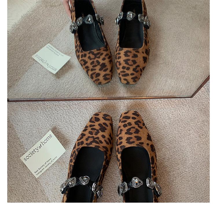 Версия из овчины~ Французские кожаные туфли с леопардовым принтом, туфли Мэри Джейн, женские туфли-лодочки со стразами, балетки, женская обувь