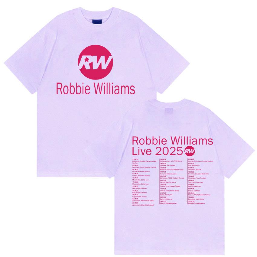 Футболка Robbie Williams Live Pw Tour 2025 Мужская Женская Повседневная Уютная Хлопковая Футболка с Коротким Рукавом Мода Харадзюку Винтажные Футболки