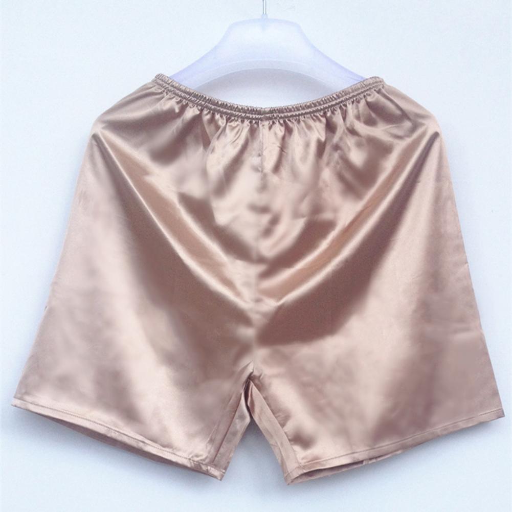 Men Imitation Silk Casual Shorts Elastic Waistband Sleeping Shorts Smooth Fabric Wide Leg Short Pants Homewear