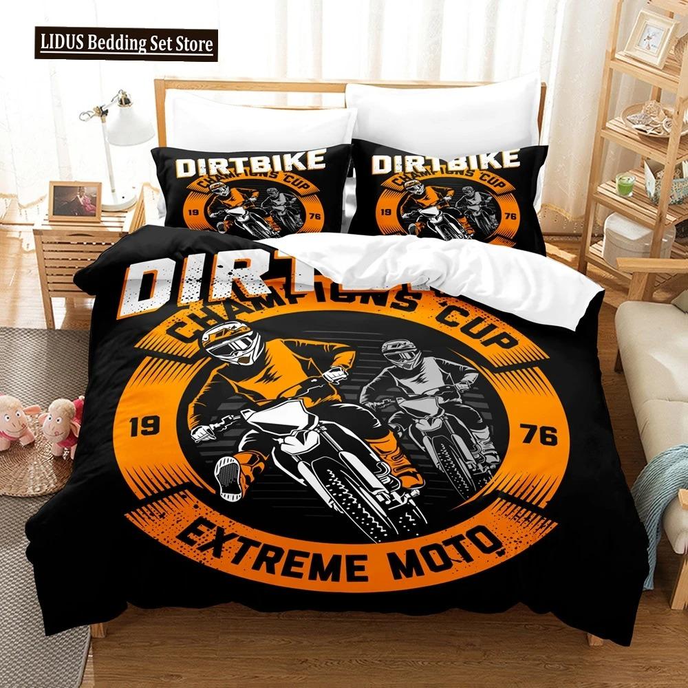Motorcycle Duvet Cover Set Dirt Bike Extreme Sports Theme For Boy Girl Motocross Racer Polyester Bedding Set King Queen Size