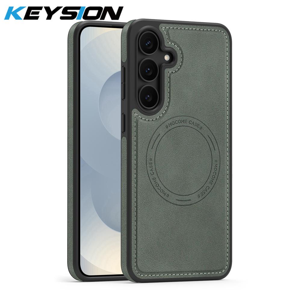 KEYSION Ретро чехол из ПУ кожи с MagSafe для Samsung Galaxy S22 S23 S24 Ultra 5G S23+ S24 FE Магнитный противоударный чехол для телефона