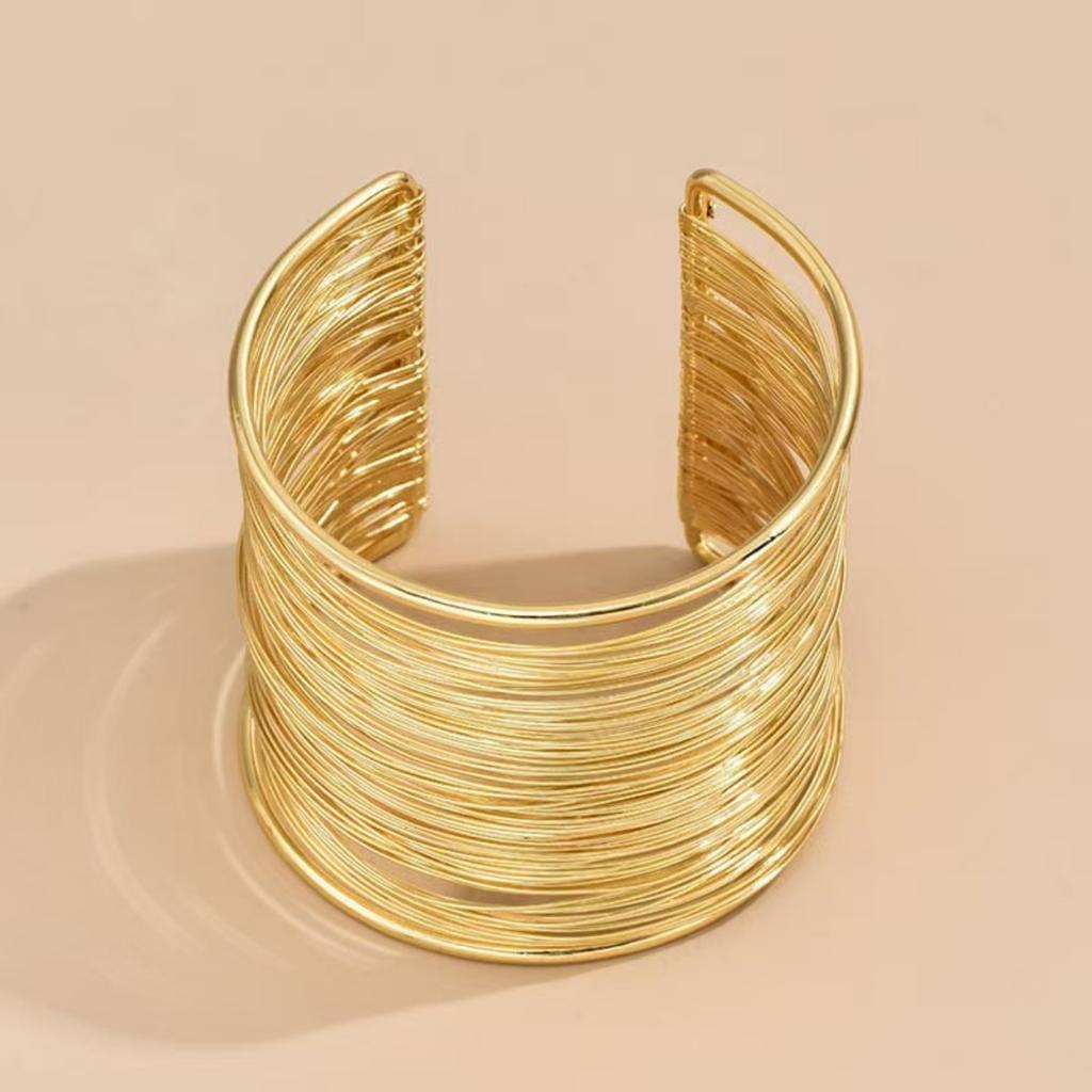 Vintage Hyperbolic Layered Wide Wire Bracelet Cuff Bangle for Women Exaggerated Wrist Wrap Bangle Hand Zircon Gift