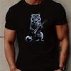 Rockstar Cat Graphic Tee Men Funny Musician Print Short Sleeve Casual Cotton T-Shirt
