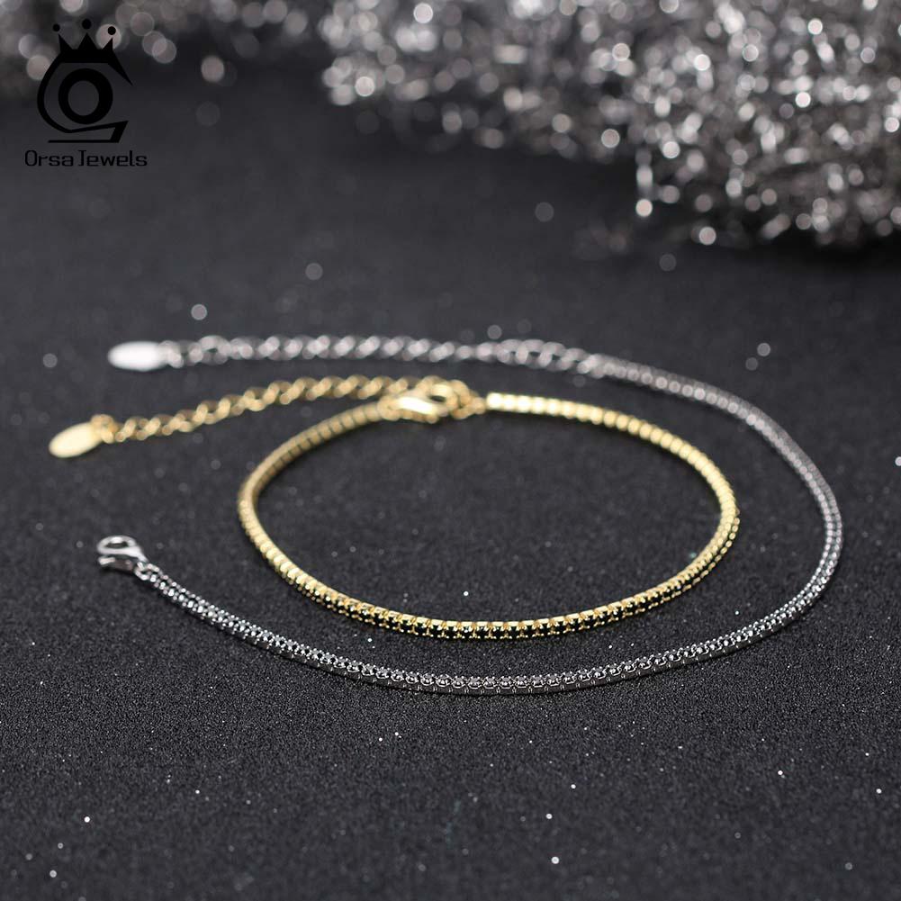 ORSA JEWELS Оригинальный браслет-теннис из стерлингового серебра 925 пробы Модный браслет с цирконами 4A черного, розового и синего цветов Ювелирное изделие для женщин SB190