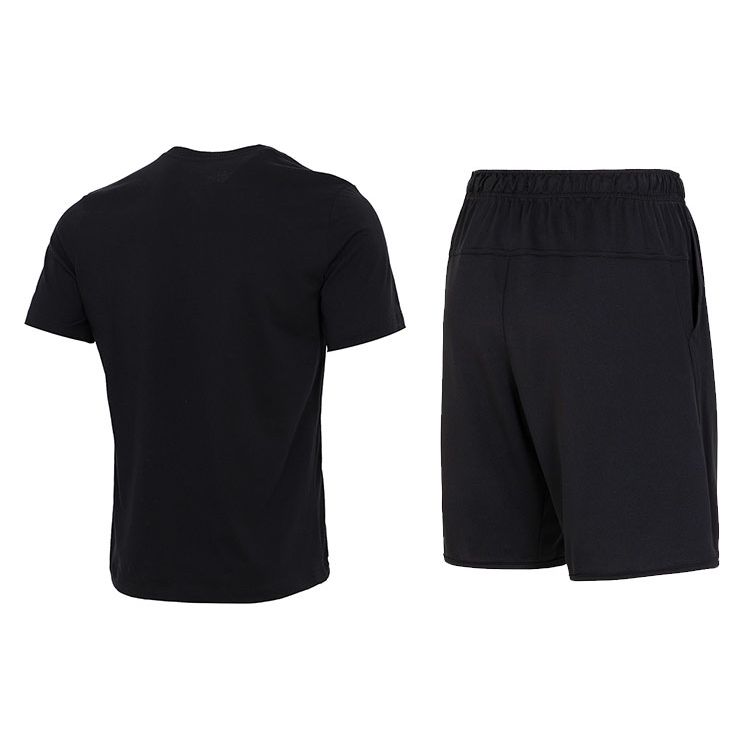 Nike Футболка с коротким рукавом и круглым вырезом с логотипом, свободные шорты, мужской комплект, черный AR4999-013+DV9329-010