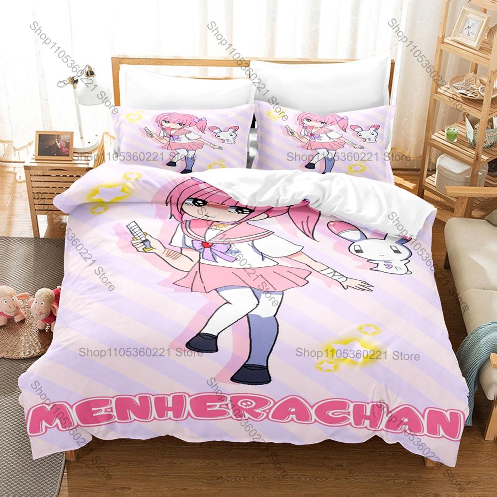 Menhera Chan Duvet Cover + 2 Pillowcases Nanase Kurumi Cute Hoodie Anime Print Soft Polyester Bedding Decor For Kawaii Sticker