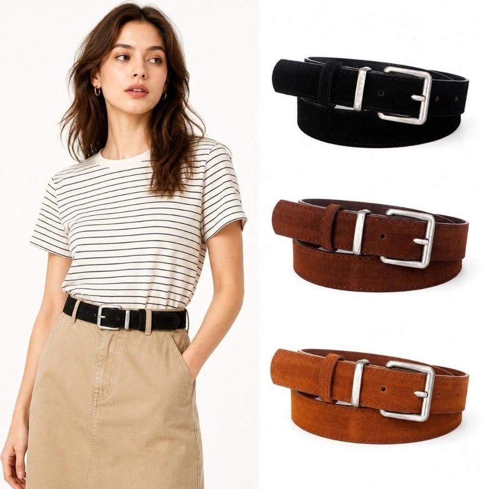 Vintage Style Suede Belt Alloy Buckle Decorative Belt Fashion Pin Buckle Belt Jeans Pants Skirts