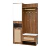 Hallway Set, Wardrobe Set with Mirror, 6 Golden Coat Hooks, Shoe Cabinet, Wall Coat Rack, Upper Storage Compartment, Bench and 16-Color LED Lighting