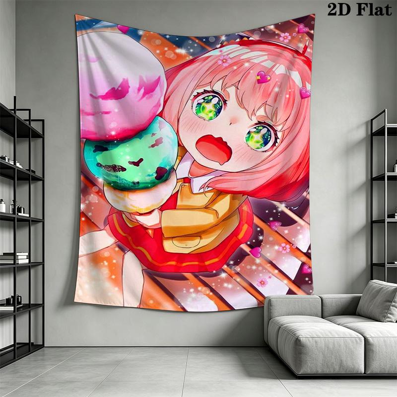 Chibi Ice Cream Delight Tapestry Wallmounted Fashion Print Home Decor Soft Background Wall Hanging Cloth