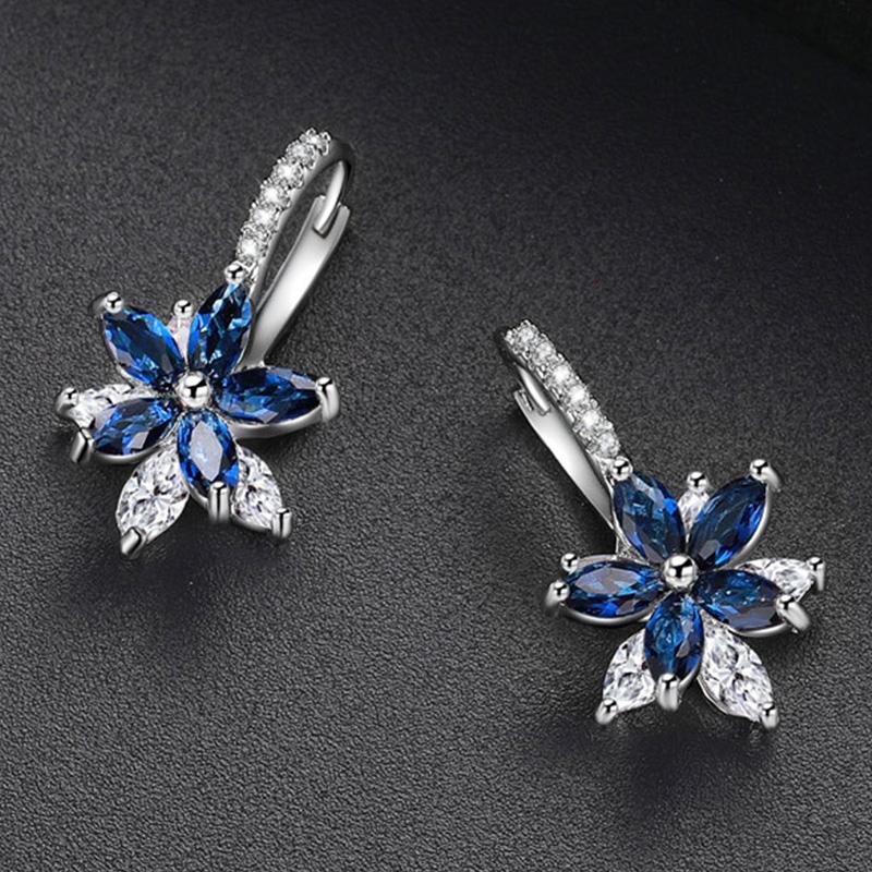 HUAMI Double Layer Flower Earrings Hoop Ear Clip With CZ Zirconia Design Big Jewelry For Wedding Women Earrings Dangle Drop