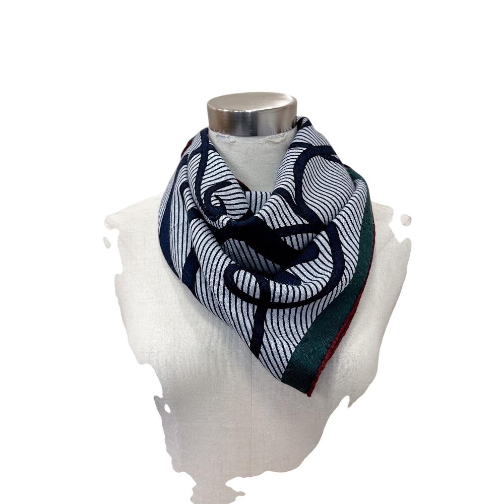 HERMES cashmere Triangle Jean Chemise scarf Navy cashmere Used