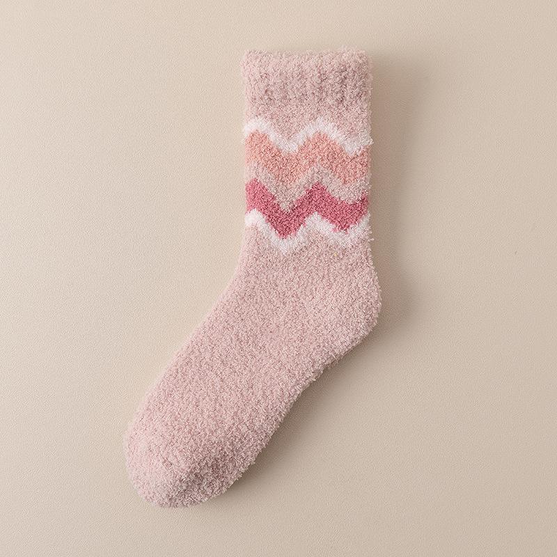 Женские осенне-зимние утолщенные теплые полосатые впитывающие пот домашние напольные носки-гольфы