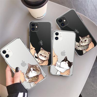 Милый Чехол для Телефона с Кошкой Для IPhone 18 13 12 11 Pro Max X XR XS Max 7 8 6 6s Plus 12 13 Mini 5 5S SE2020 Мягкий ТПУ Прозрачная Задняя Крышка