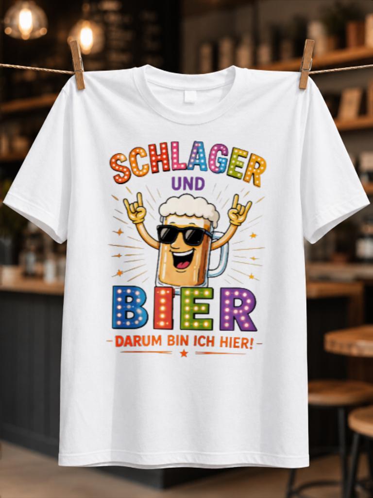 Schlager Und Bier Smiling Beer Character With Rainbow Marquee Letters Gerunisex Party Music Humor Unisex All Tshirt