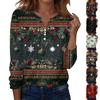 Women's Fashion Casual H Printed V-Neck Long Sleeve Decorative Button T-Shirt Tops