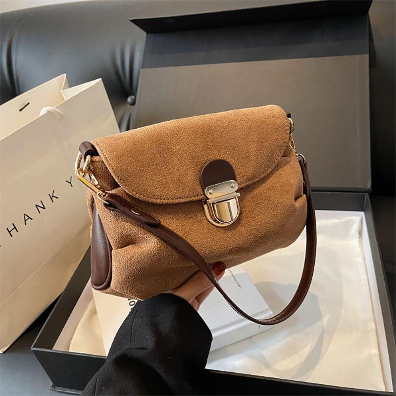 Retro Frosted Underarm Bag Faux Suede Fabric Women‘s New Winter Fashion Portable Shoulder Bag Popular Texture Crossbody Bag