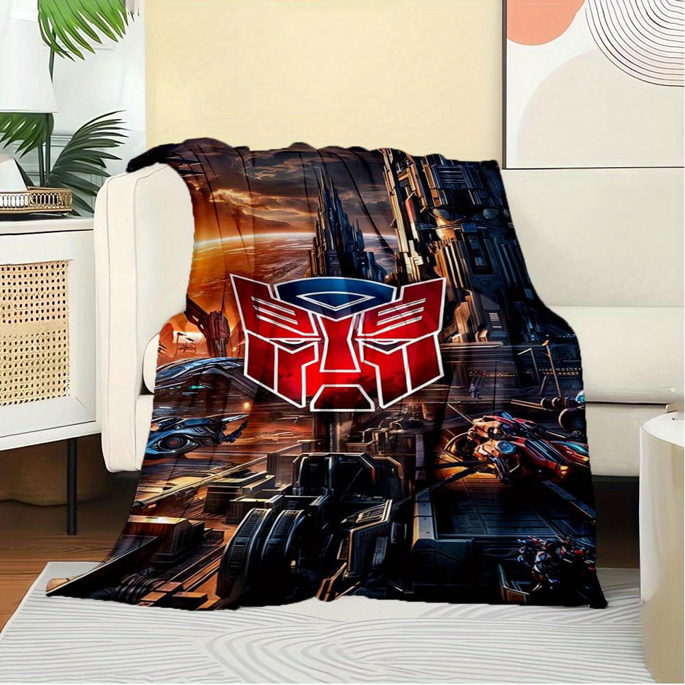 For Transformers,Cybertron,Decepticon-Themed Flannel Blanket, Glam Style, Digital Print, All-Season Comfort, Tear-Resistant, Knitted Craftsm