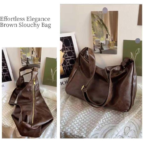 Slouchy Shoulder Bag for Women, Foldable Crossbody Hobo Purse in PU Leather