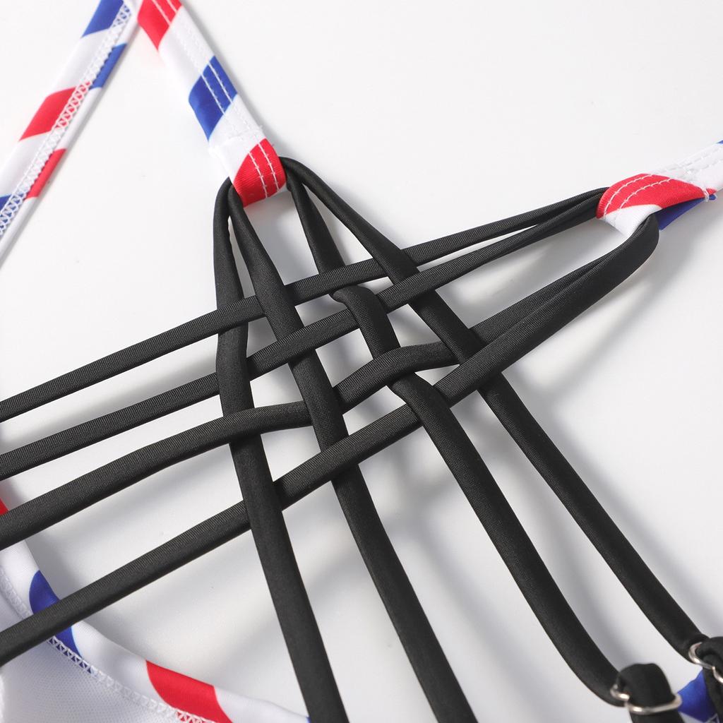 Женский купальник бикини с принтом Lag, круглым вырезом, облегающий, с разрезом