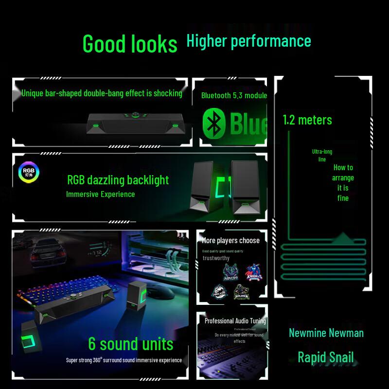 Игровые компьютерные колонки Newman V6 RGB, штекер CN (адаптер в комплекте) (Китайская версия)