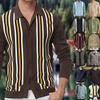 Men's Casual Striped Color - Blocked Knitted Cardigan With Lapel Outerwear