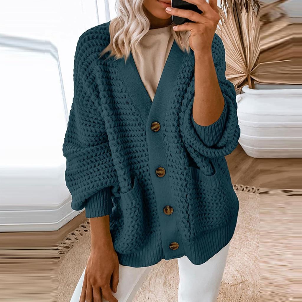 Женская мода повседневная однотонная с длинным рукавом и открытым передом толстый вязаный кардиган свитер пальто