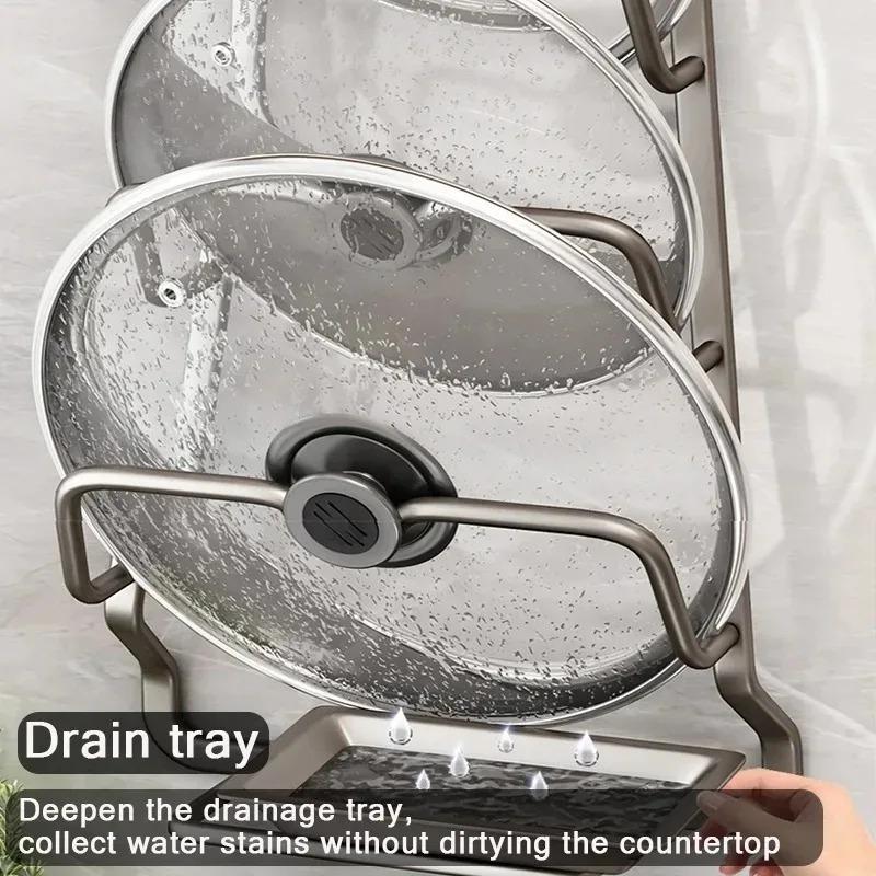 Kitchen Organizer Rack Wall Hanging Pot Cover Racks 2/3Layers Pot Lid Metal Rust-Free Multifunctional Rack Pot Lid StorageRack