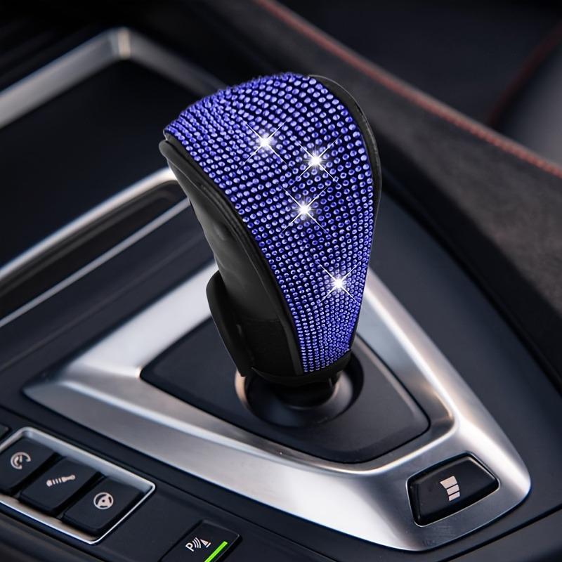 Crystal Diamond Car Gear Shift Knob Cover, Sparkly Auto Transmission Shifter Handle Protector, Velcro Wrap Interior Decoration for Women Girls