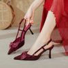 Pointed One-word Strap High Heels Women's Thin Heels New Large Size Bag Head Sandals Bow Empty Single Shoes