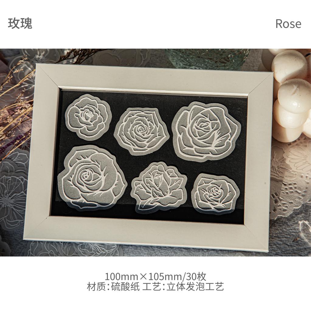 30 Sheets White Tracing Paper Flower Stickers Transparent Botanical Patterns For Journal Scrapbook DIY Deco