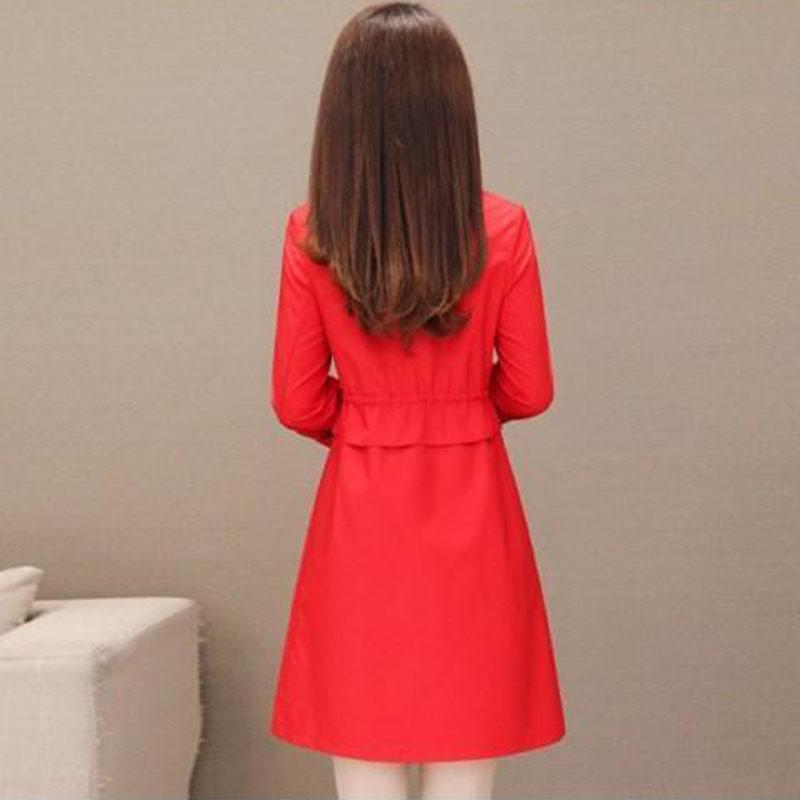 Spring and Autumn Windbreaker Mid-length Double Style Solid Color Slim-fitting Waist Large Size Slimming All-match Jacket Women