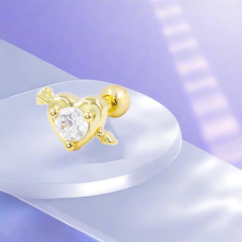 Серьга-гвоздик Gaibei Европейская и Американская 3D-сердце с круглым цирконом, Пирсинг, Бижутерия