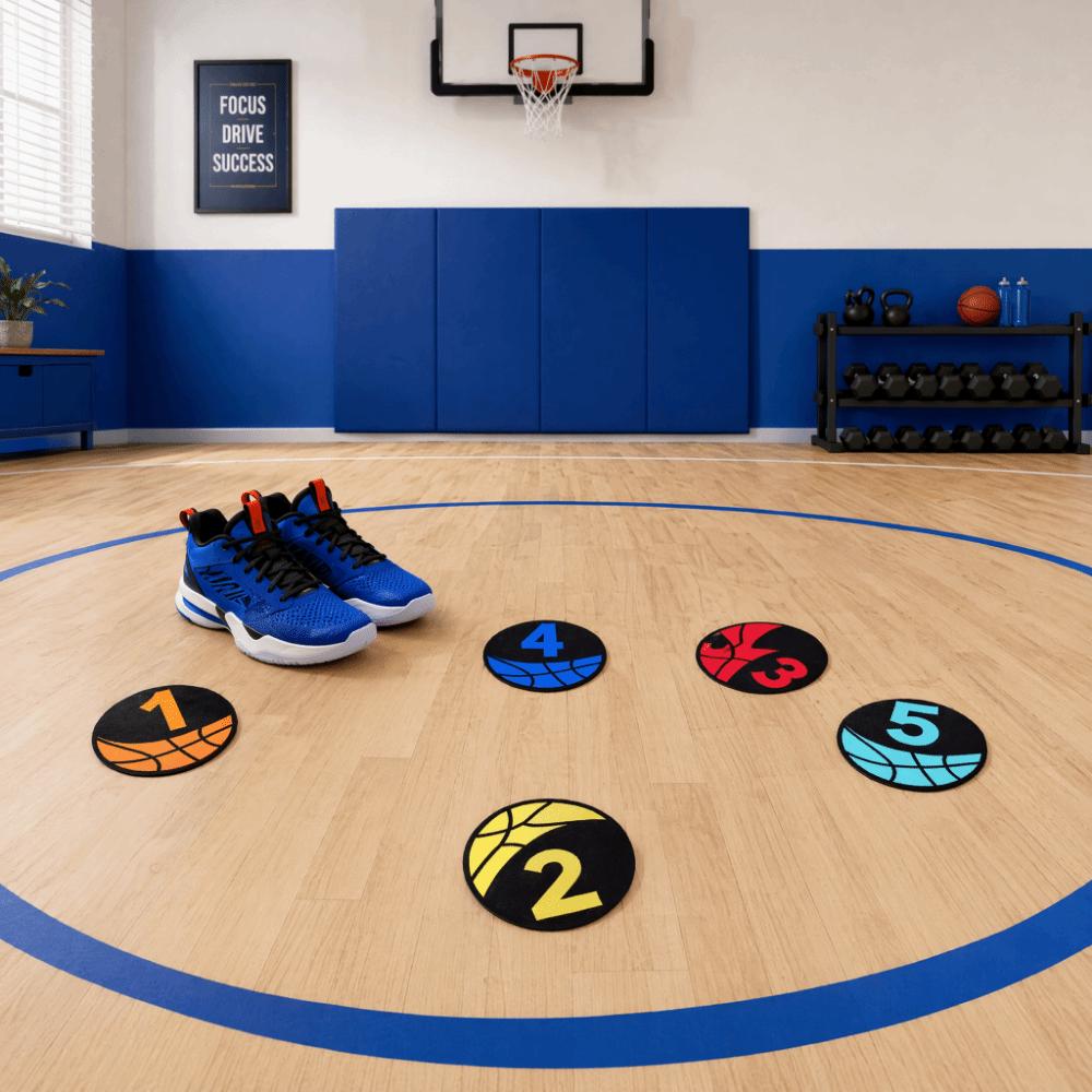 6PCS Rubber Basketball Spot Marker Anti-Slip Numbered Practice Mats Basketball Dribbling