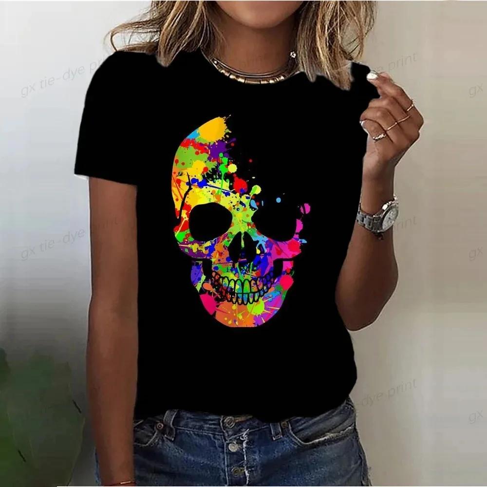 2024 Top Mexican-style Death Skull 3d Printed Painted Women's Shirt Breathable Street Chic Casual Style Short Sleeve T