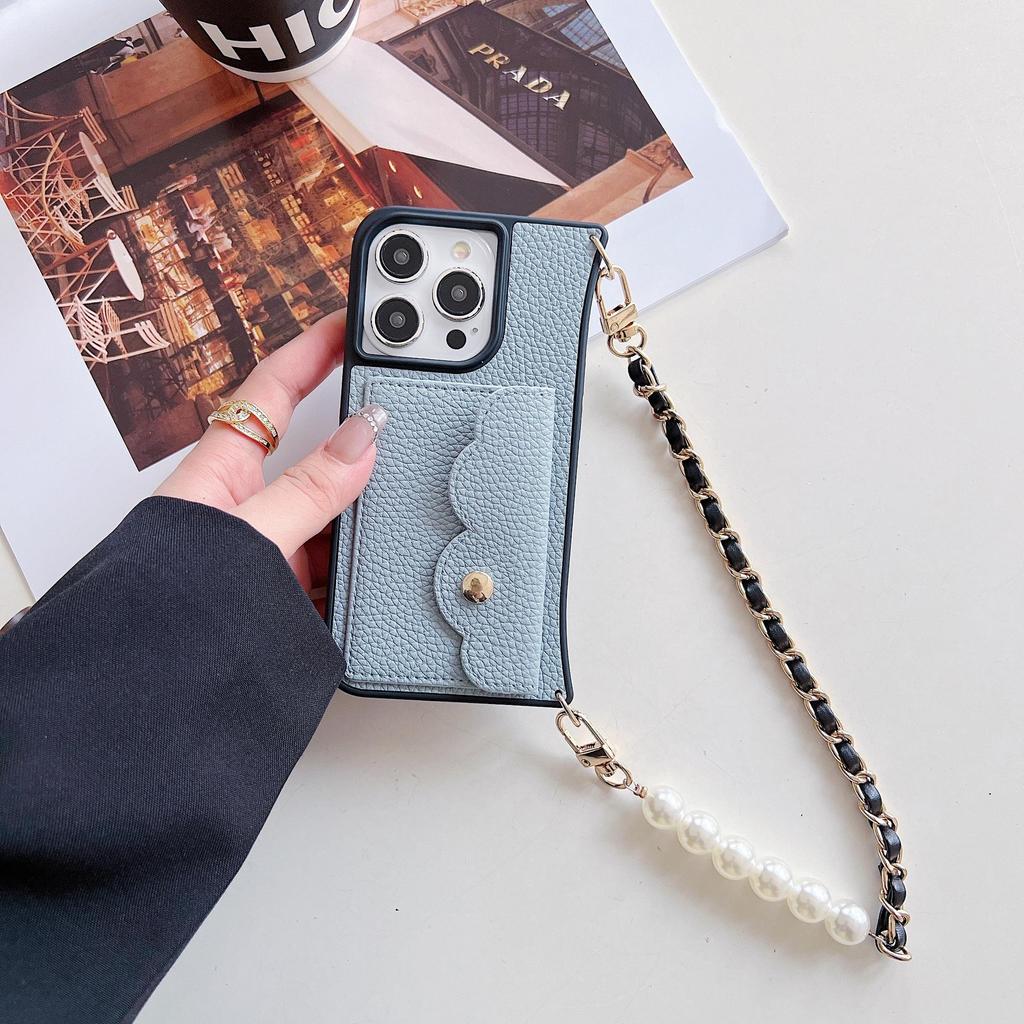 Чехол-ремешок через плечо для iPhone 15/16 Pro Max с отделением для карт и защитой от падений из кожи