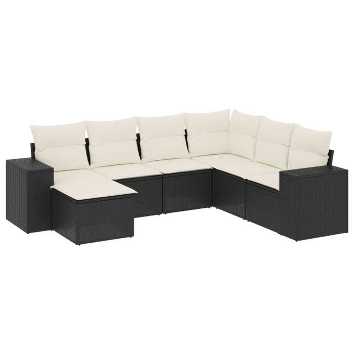 VidaXL Salon de Jardin avec Coussins 7 pcs, Canapés de Terrasse, Ensemble de Meubles de Patio, Mobilier d'Extérieur, Noir 3222895