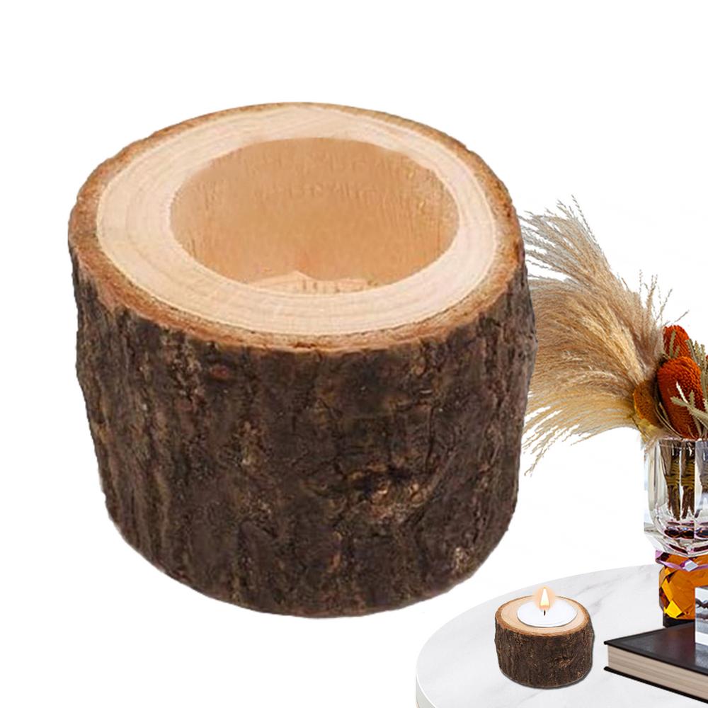 Wooden Tealight Candle Holders Rustic Small Candle Holders Compact Tree Branch Table Decor Candle Tree Stump Candlesticks For