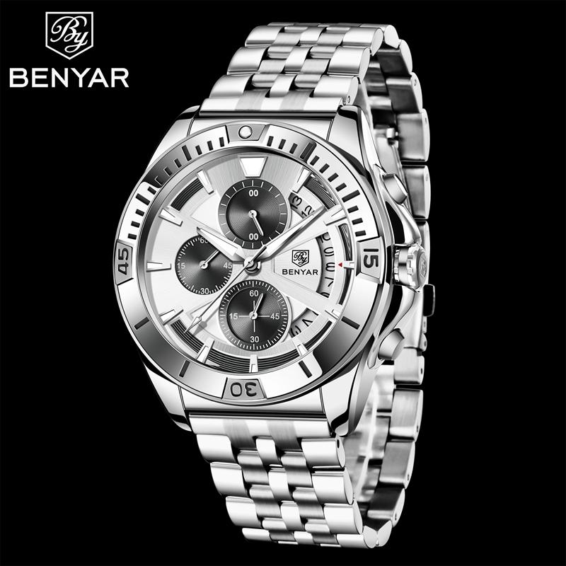 BENYAR Watches Mens Top Brand Luxury Clock Casual Phase Men Watch Sport Waterproof Quartz Chronograph