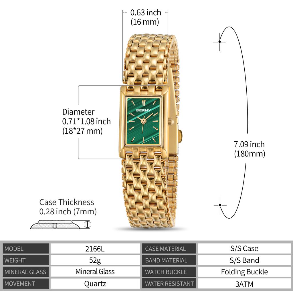 BERNY Golden Women Wristwatch Luxury Women Watch Square Golden Female Clock Quartz Stainless Steel Fashion Ladies Gold Watch
