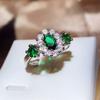 Stamp New Green Shiny Zircon Ring For Women's Fashion Green Ring Opening Adjustable Jewelry Bridal Engagement Ring