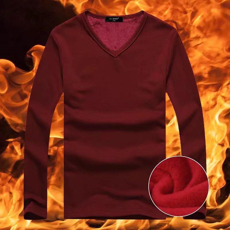 Мужской плотный бархатный топ с V-образным вырезом и длинными рукавами, термобелье