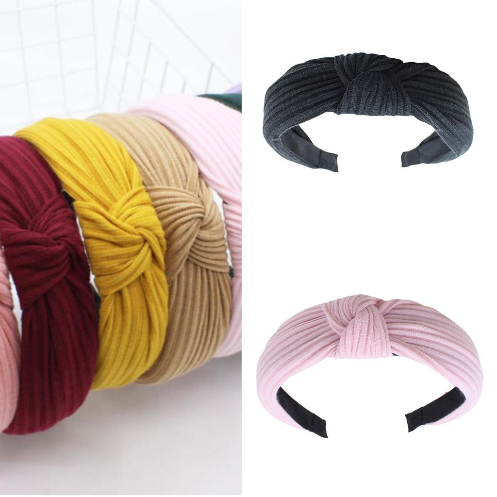 Knotted Headband for Women Fashion Knitted Fabric Hairhoop High Skull Wide Headband for Face Washing and Daily Skincare