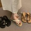 Set of Toe Slippers for Women To Wear Summer New French Fairy Style Sandals with Skirts for Vacation Beach Soft-soled Flat Sandals