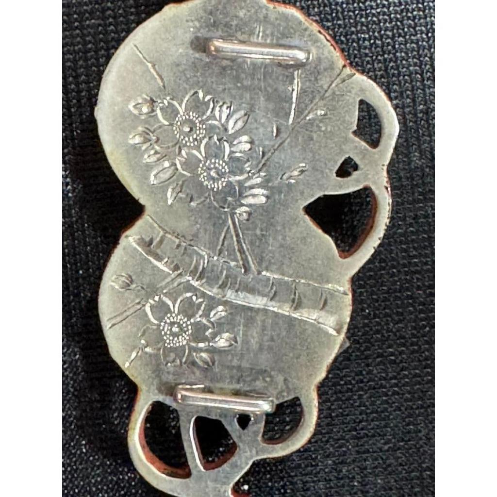 Used Floral pattern orange gold obi clasp mother-of-pearl work