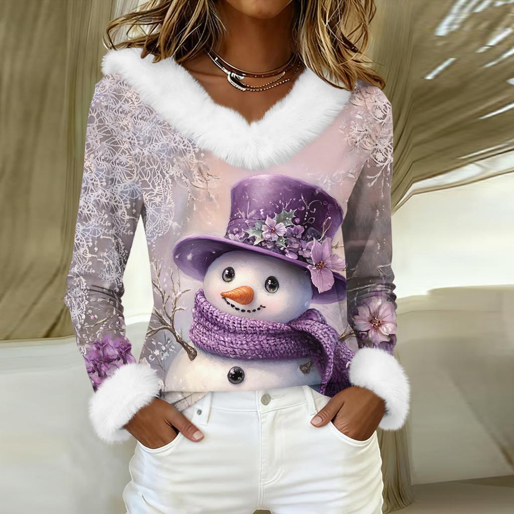 Рубашки с длинным рукавом для женщин Милые топы Рождественские принты Футболки Блузки Повседневные топы больших размеров Базовые топы Пуловеры