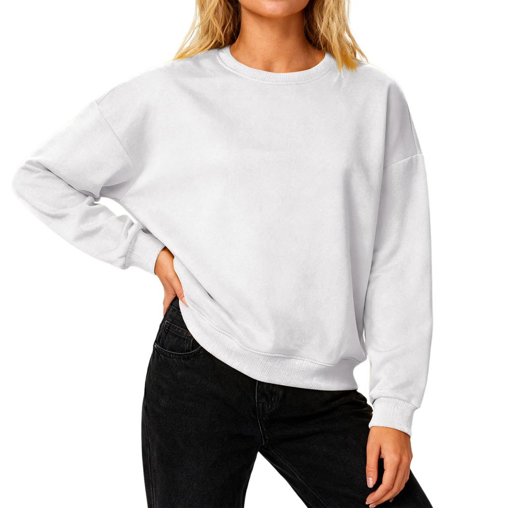 Женский свободный удобный повседневный и модный свитшот с круглым вырезом, рукавами с резьбой, однотонный, с длинными рукавами