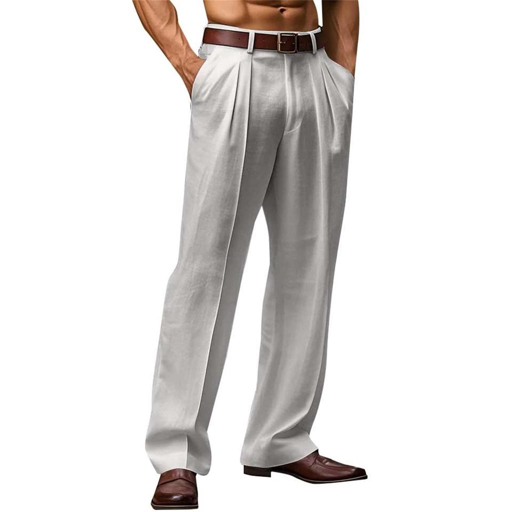 Мужские дышащие льняные брюки свободного кроя с прямыми штанинами, повседневные брюки для улицы