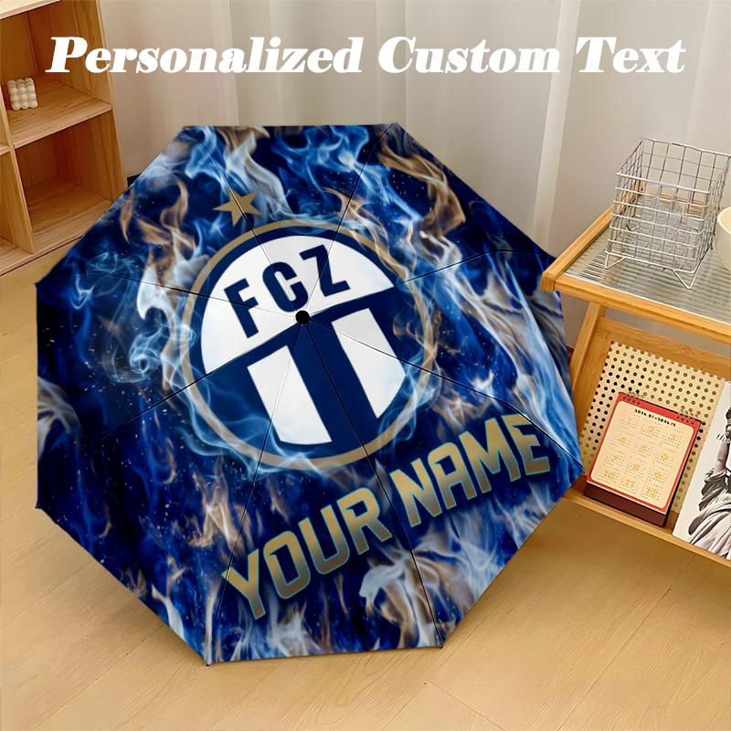 8 Rib Auto Folding Umbrella FC Zürich Print Custom Name Text Portable Rain Gear