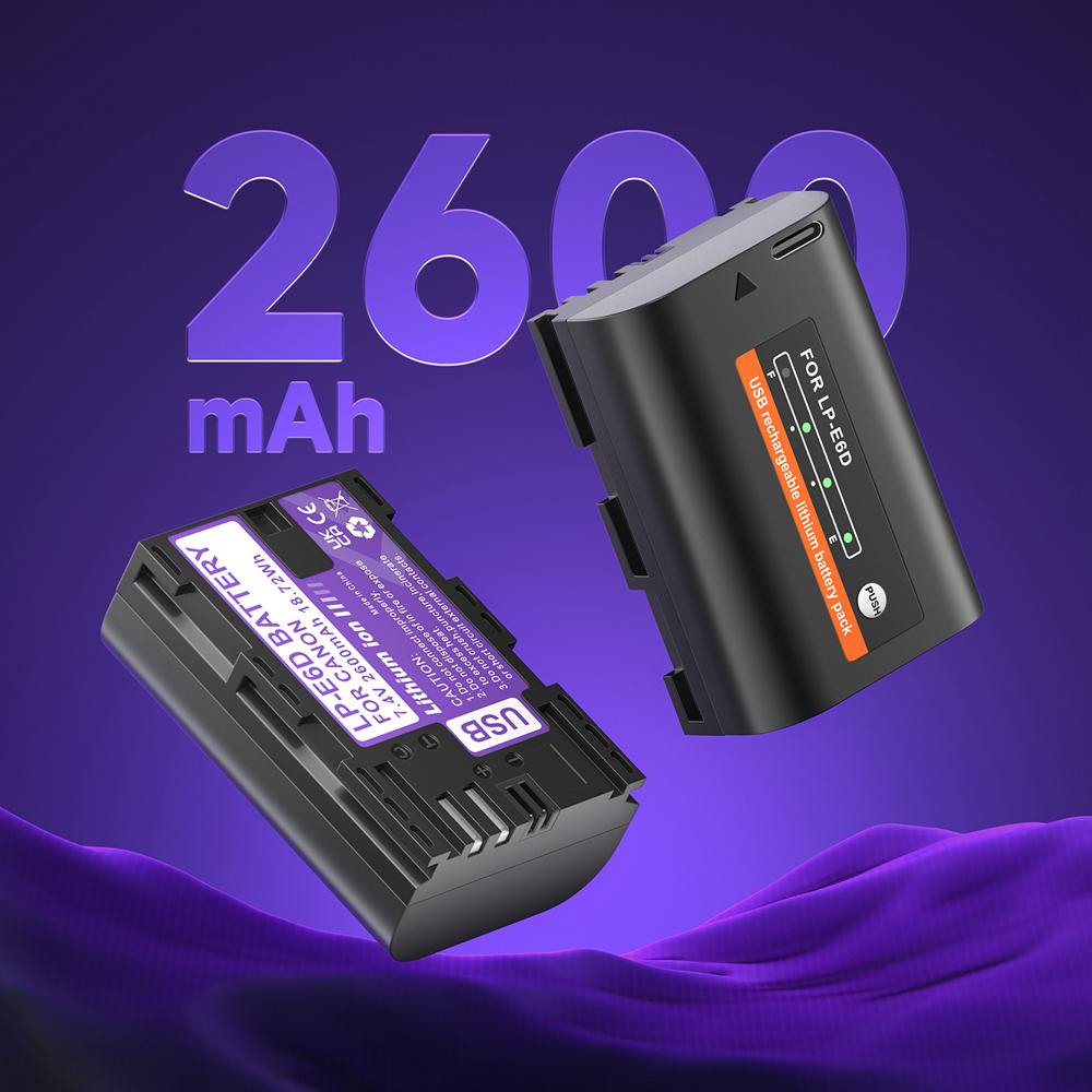 PALO Встроенный USB LP-E6 LP E6 LPE6 LP E6N аккумулятор 2600 мАч Akku для камер Canon 5D Mark II III 7D 60D EOS 6D 70D 80D EOS 5DS R